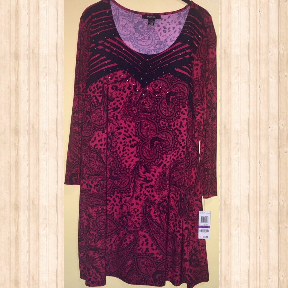 Style & Co. XXL Red Black Paisley Lace Print Tunic